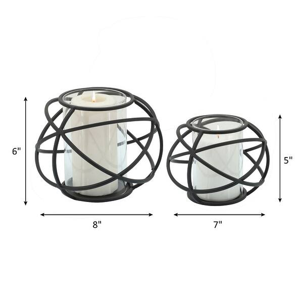 Set of 2 Decorative Orb Candle Holders Contemporary 6" Black Round Orb